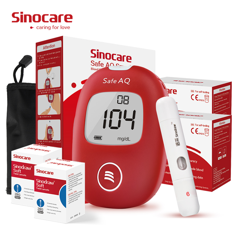 Medidor de glucosa Sinocare para diabetes, monitorización continua de glucosa digital, medidor de glucosa en sangre para el hogar con tiras reactivas para diabéticos