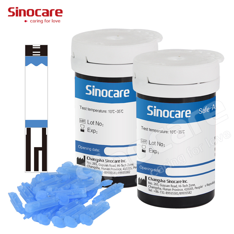 Tiras de prueba de glucosa en sangre Sinocare, medidor desechable de alta calidad, portátil y inteligente, en stock, tiras de prueba para diabéticos