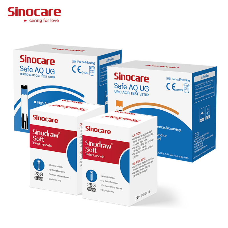 Kit de monitoreo de glucosa en sangre y ácido úrico Sinocare Multifuncional para 50 tiras de prueba