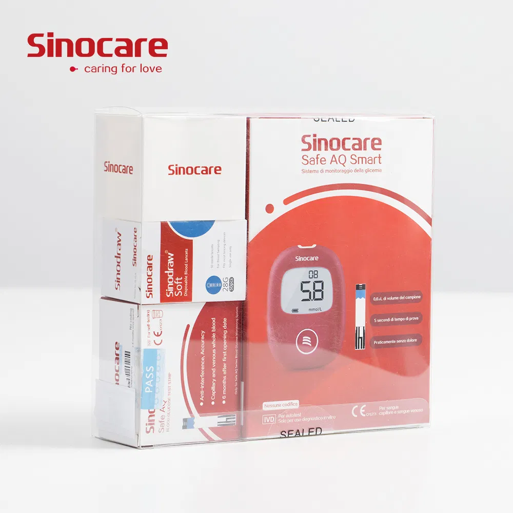 Conjunto de Glucómetro Sinocare 25 Tiras Seguras Aq Monitor Inteligente de Azúcar en Sangre Medidor de Glucosa en Sangre Sinocare