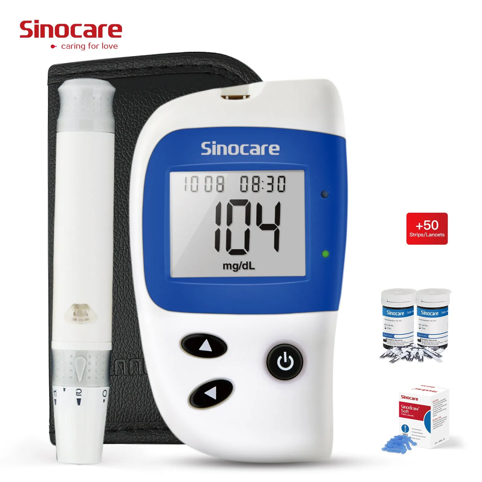 Medidor de glucosa en sangre Sinocare Precio Económico Monitor Multifuncional de Glucosa en Sangre para Diabéticos con Tiras y Lancetas