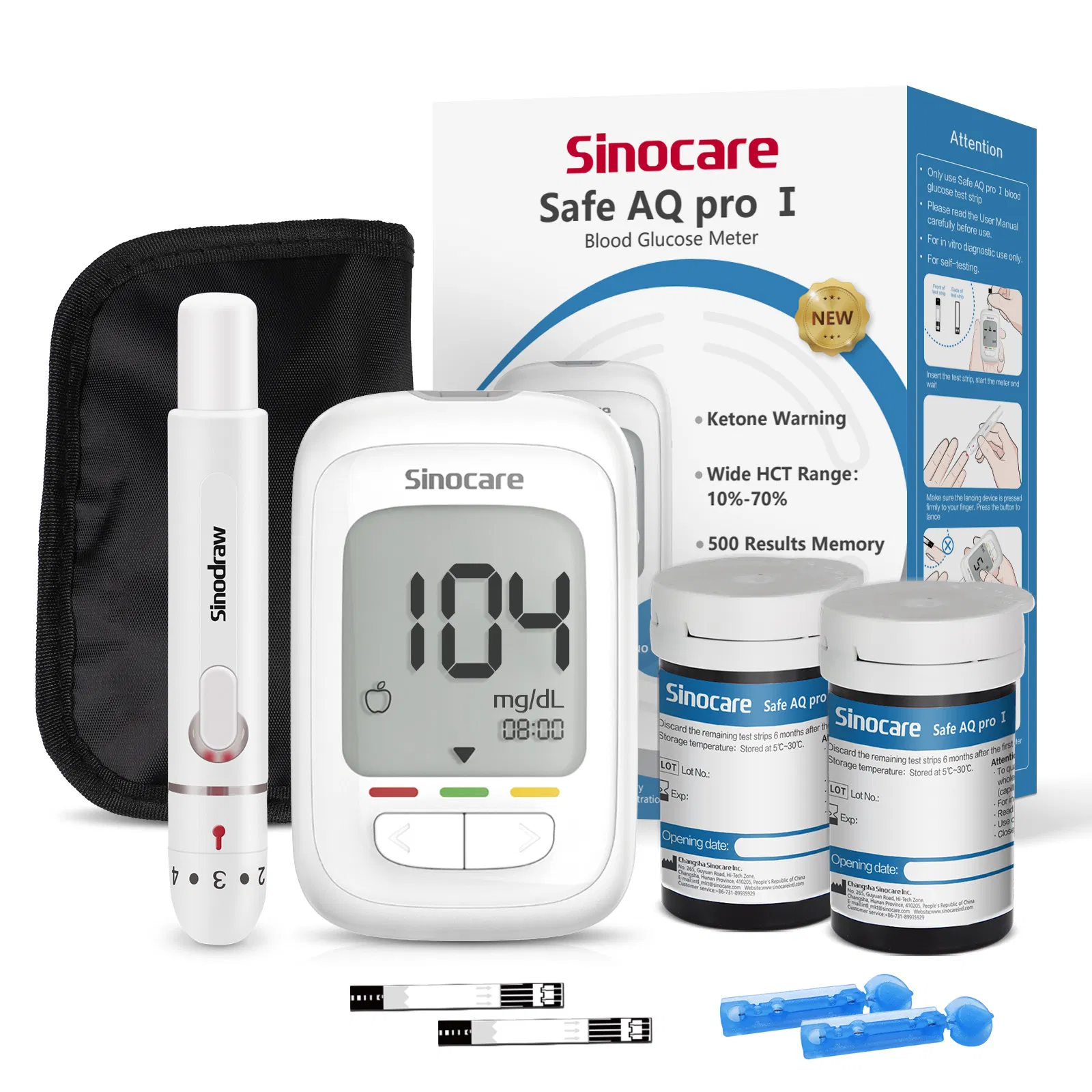Medidor de glucosa en sangre Sinocare Safe Aq PRO I para uso doméstico, alta precisión, glucómetro de un toque, sistema de monitoreo de glucosa en sangre