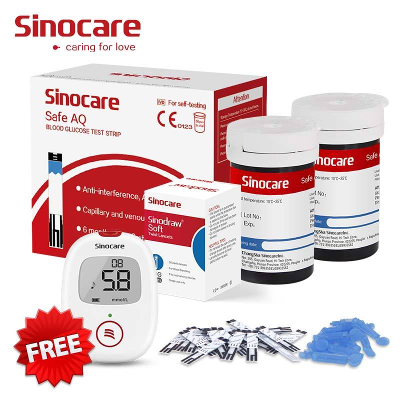 Medidor de diabetes Sinocare con monitor de glucosa por voz, tiras de prueba de glucosa, medidor de glucosa, tiras de prueba de glucosa en sangre