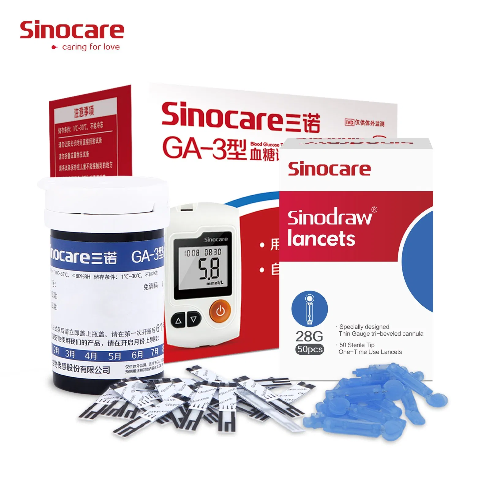 Monitor Digital de Autocontrol de Azúcar en Sangre Sinocare Medidor de Glucosa
