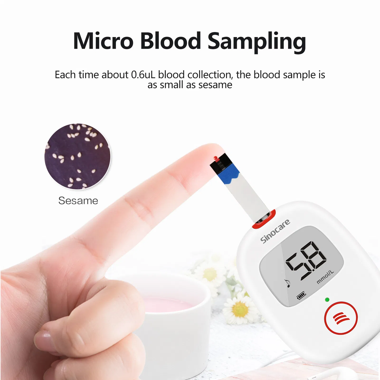 Sinocare 2023 Nuevo Kit de Glucometro Digital Portátil Sin Código Monitor de Nivel de Azúcar en Sangre Medidor de Glucosa