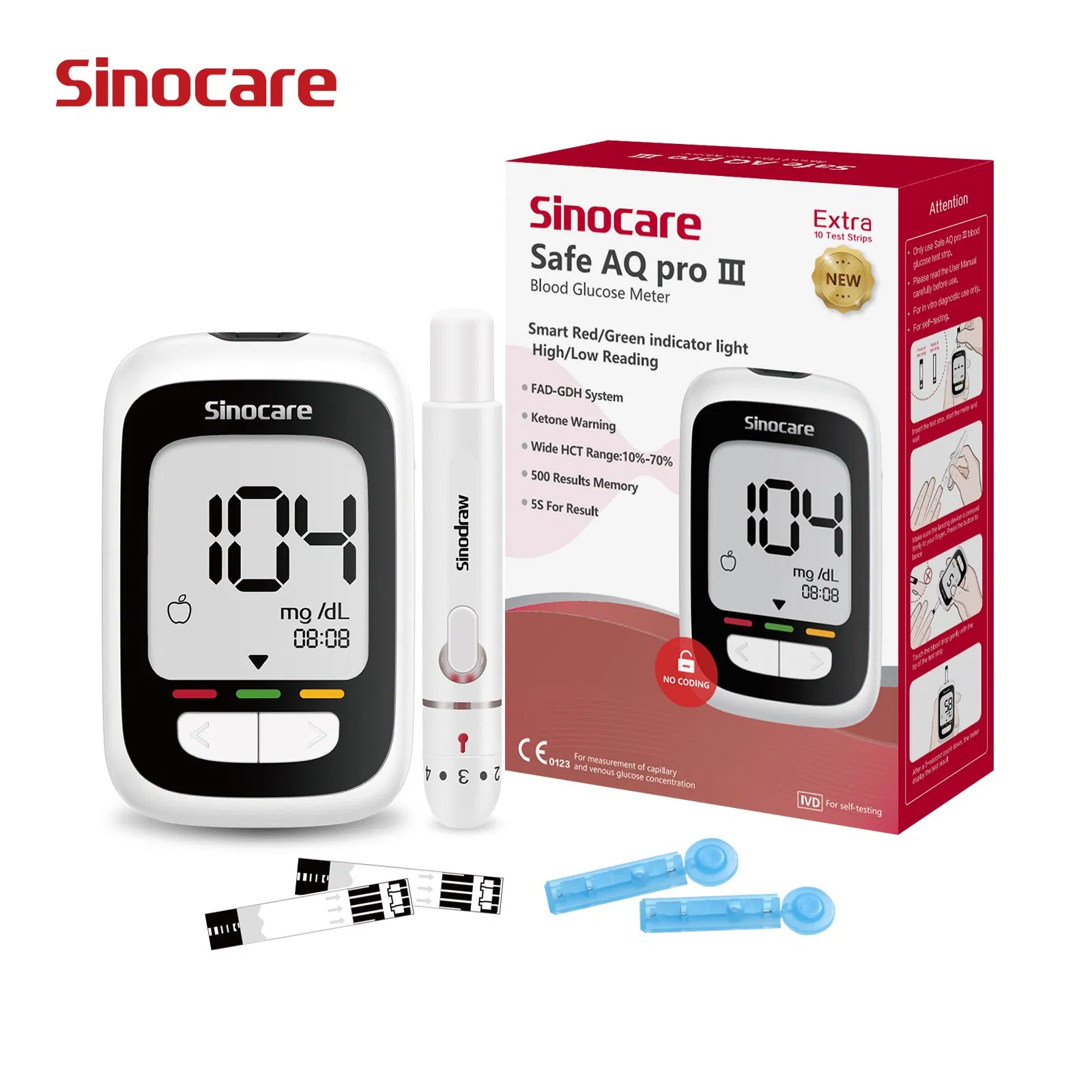 Medidor de glucosa Sinocare al por mayor, monitoreo continuo de glucosa, medidor de azúcar en sangre, suministros para diabéticos para uso en casa