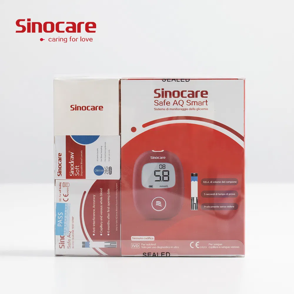 Conjunto de medidor de glucosa Sinocare, verificación rápida, detección precisa de glucosa en sangre, monitor de azúcar en sangre para diabéticos con tira reactiva