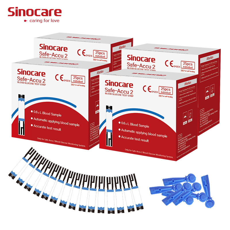 Tiras de Prueba Diabéticas Sinocare Prueba Rápida Análisis Multifuncional Medidor de Glucosa en Sangre y Ácido Úrico con Tiras de Prueba
