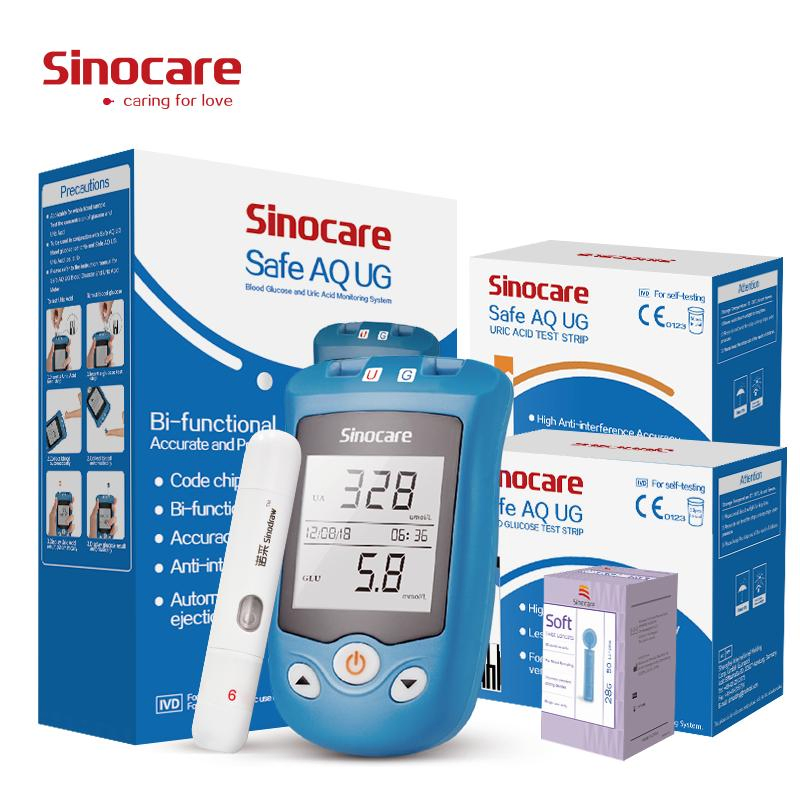 Medidor de Glucosa Sinocare Multifuncional 2 en 1 Medidor de Prueba de Glucosa en Sangre, Ácido Úrico y Colesterol con Tiras de Prueba