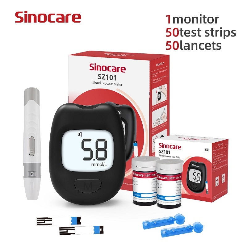 Sinocare Sz101 Medidor de glucosa digital Monitor de glucosa en sangre Prueba de glucosa para diabetes Tiras de prueba de glucosa