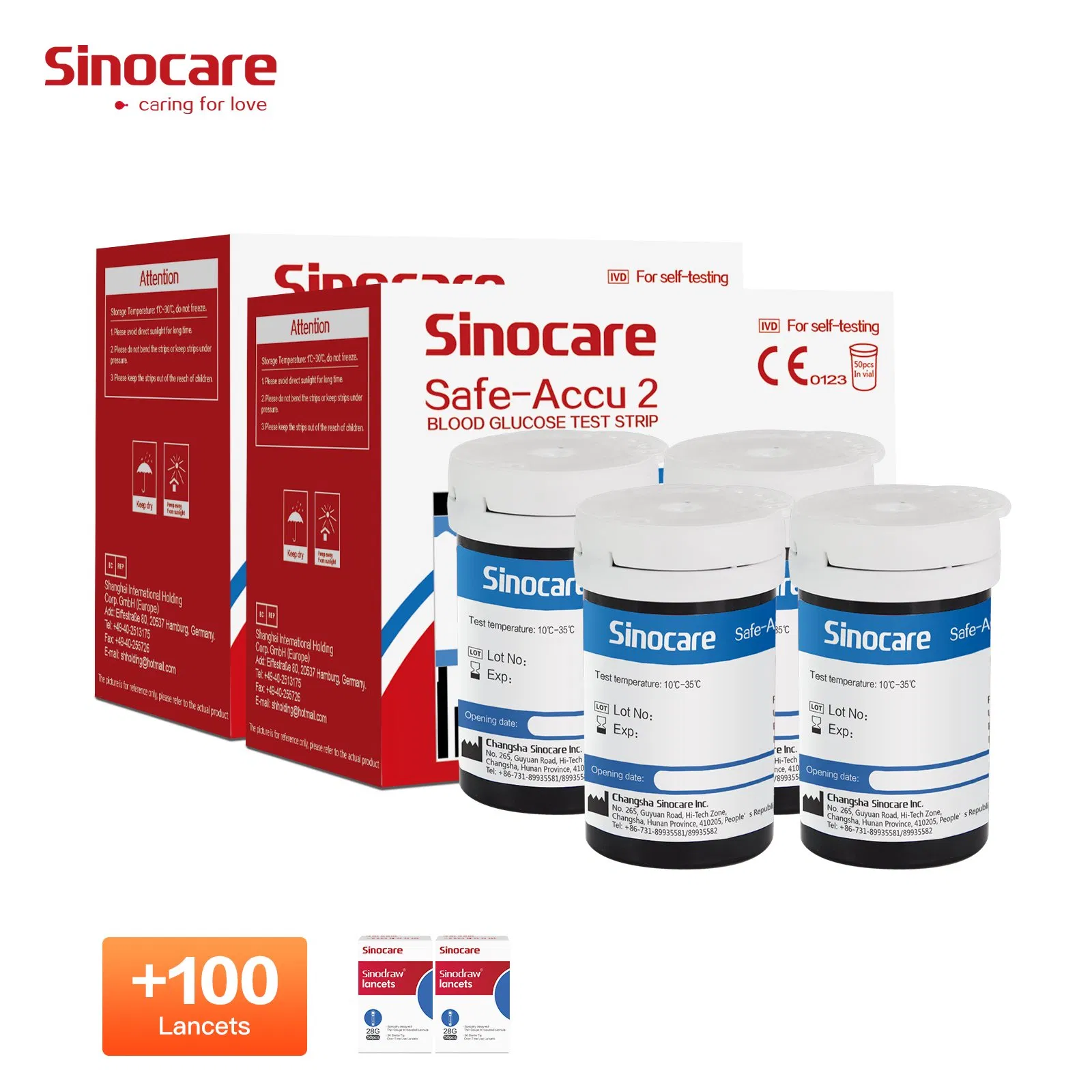 Tiras de Prueba Diabéticas Sinocare Prueba Rápida Análisis Multifuncional Medidor de Glucosa en Sangre y Ácido Úrico con Tiras de Prueba