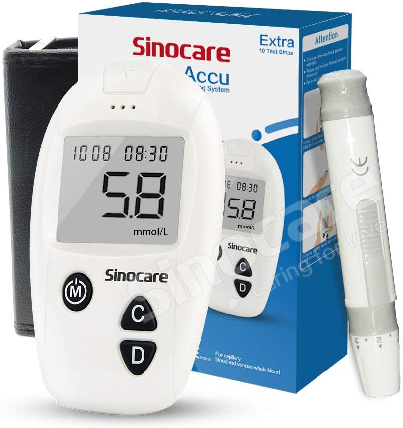 Medidor de glucosa en sangre Sinocare, prueba rápida, medidor de glucosa en sangre portátil para el hogar, medidor de glucosa en sangre Bluetooth para el hogar