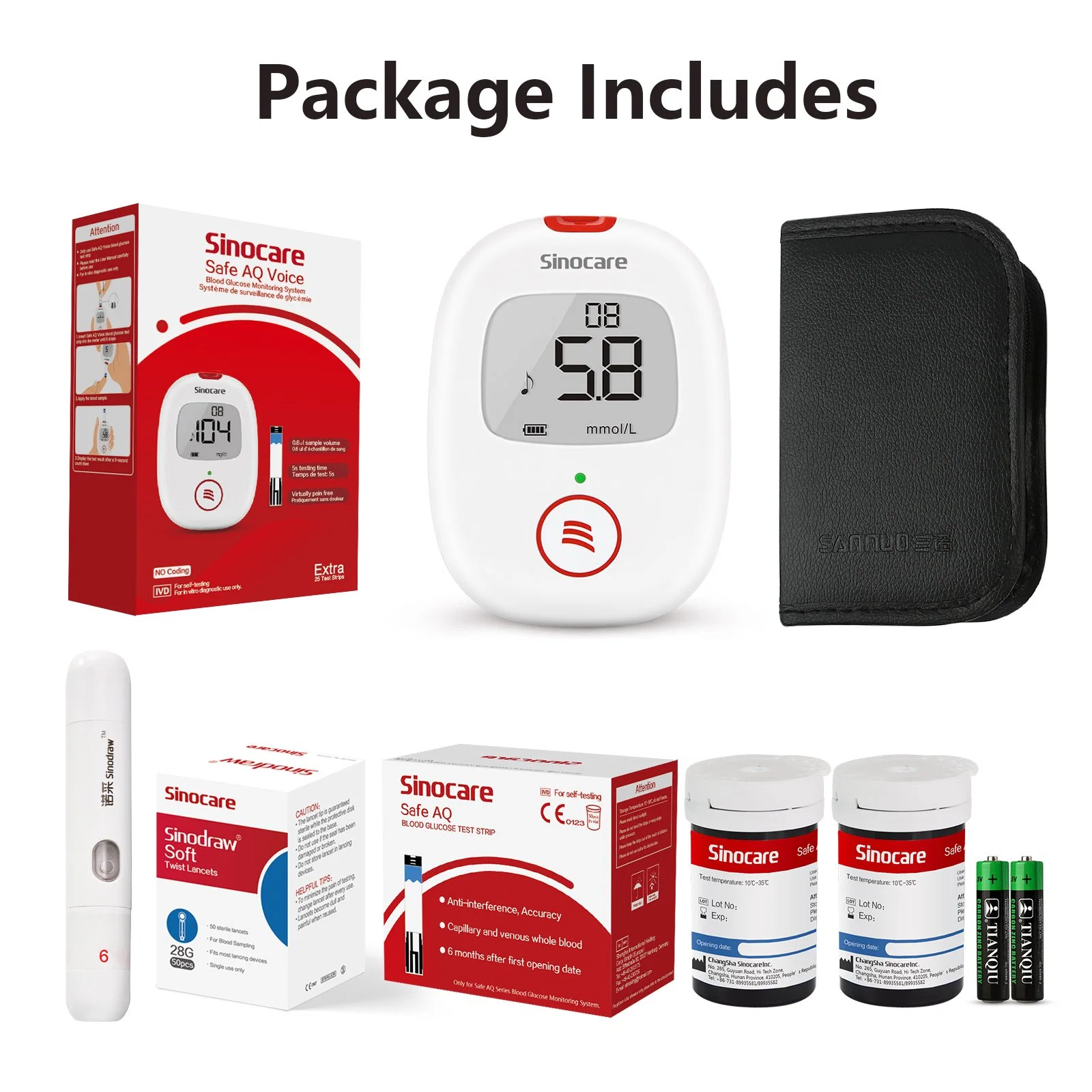Medidor de glucosa en sangre Sinocare Prueba de sangre Diabetes Glucometro doméstico para pruebas de azúcar Monitor de glucosa