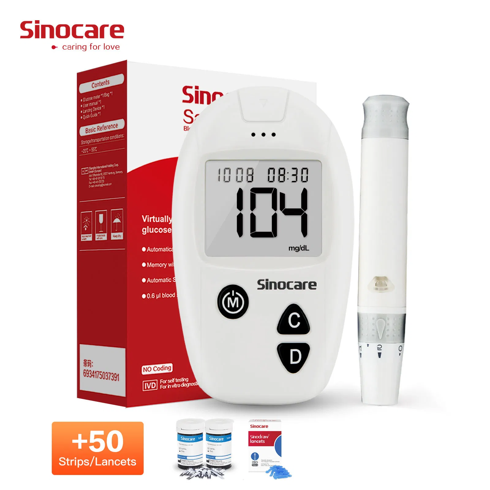 Medidor de glucosa en sangre Sinocare, medidor de azúcar, dispositivos de glucosa