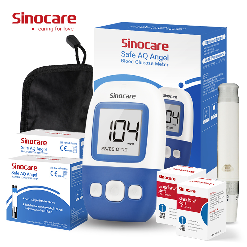 Medidor de glucosa Sinocare Medidor de glucosa en sangre Dispositivo glucométrico de tamaño pequeño con tiras de prueba de glucosa