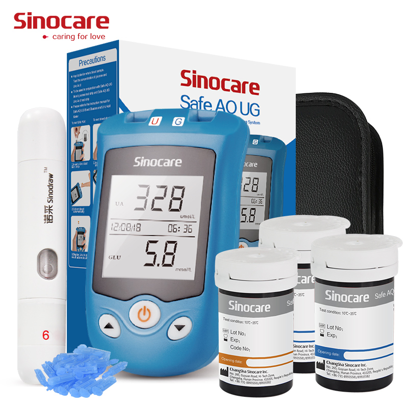 Kit de monitoreo de glucosa en sangre y ácido úrico Sinocare Multifuncional para 50 tiras de prueba