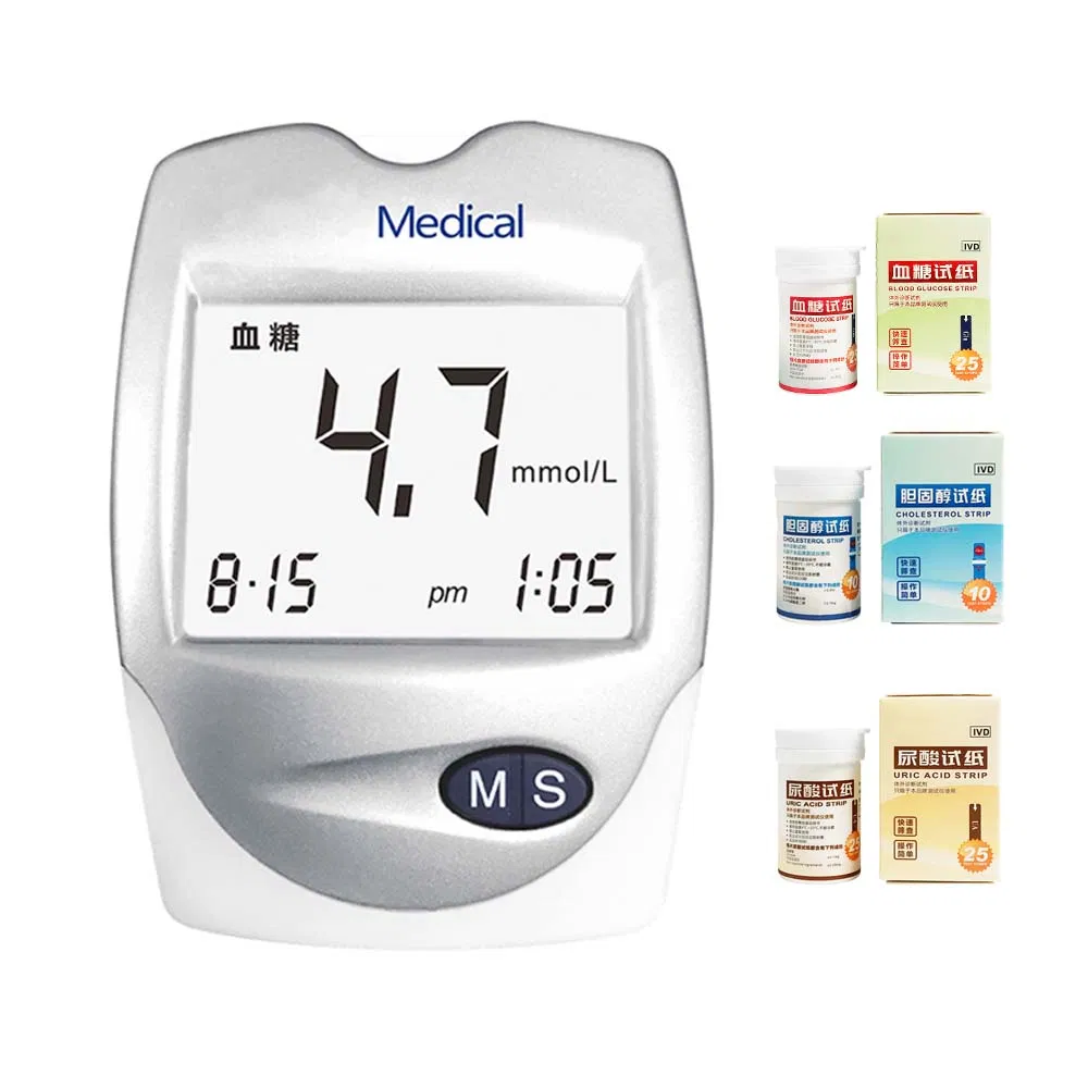 Medidor de Glucosa en Sangre Cuidado de la Diabetes Medidor Multifuncional de Glucosa en Sangre, Colesterol y Ácido Úrico con Tiras de Prueba