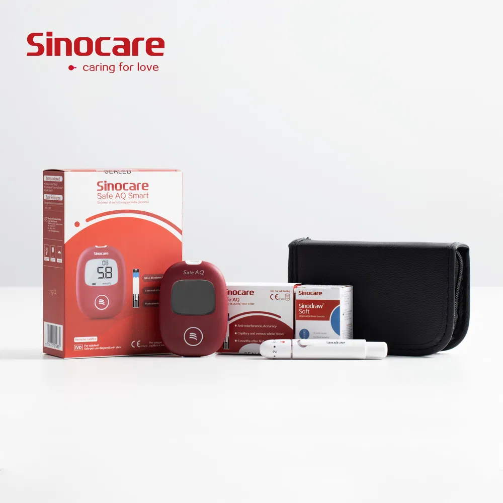 Conjunto de medidor de glucosa Sinocare, verificación rápida, detección precisa de glucosa en sangre, monitor de azúcar en sangre para diabéticos con tira reactiva