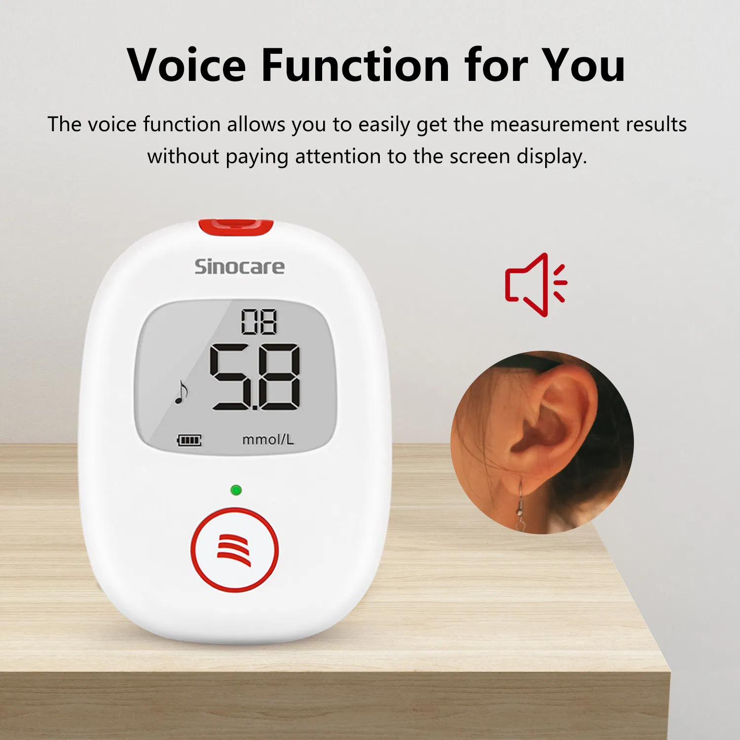 Medidor de diabetes Sinocare con monitor de glucosa por voz, tiras de prueba de glucosa, medidor de glucosa, tiras de prueba de glucosa en sangre
