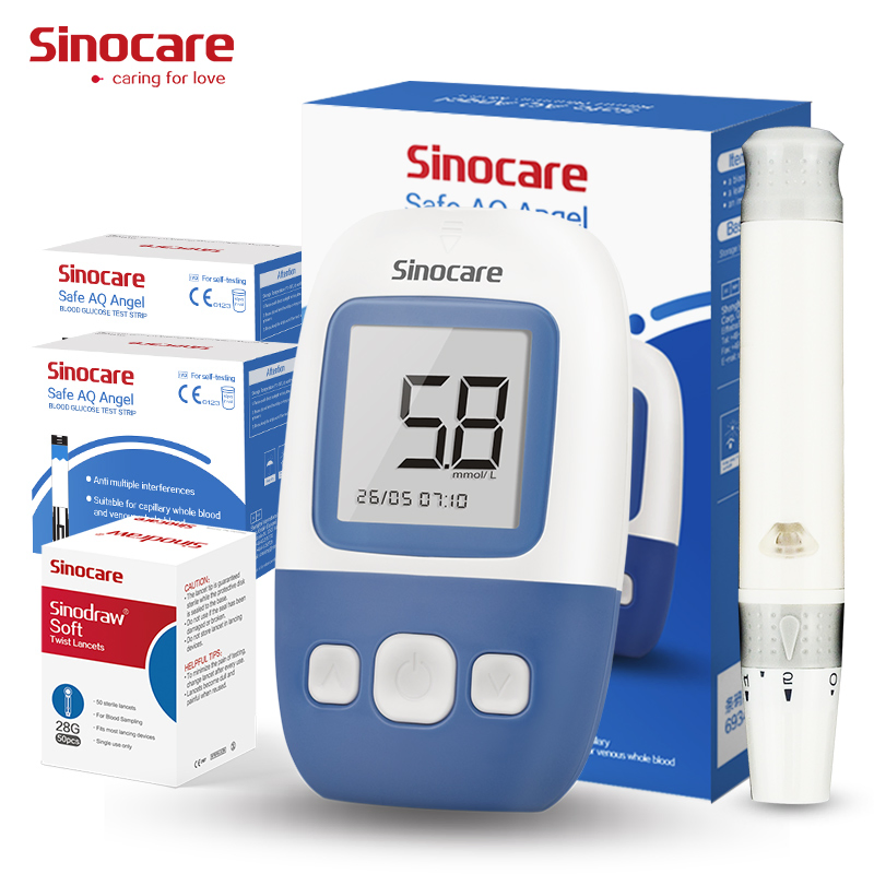 Medidor de glucosa Sinocare Medidor de glucosa en sangre Dispositivo glucométrico de tamaño pequeño con tiras de prueba de glucosa