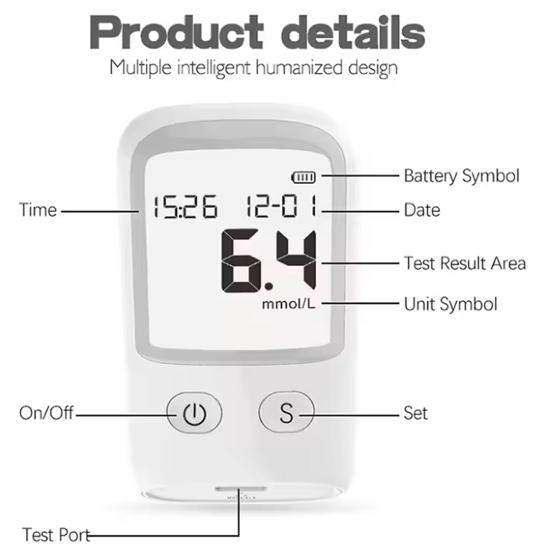 Medidor de Glucosa en Sangre Portátil Sistema Cerrado 6 Segundos 1.1-33.3mmol/L