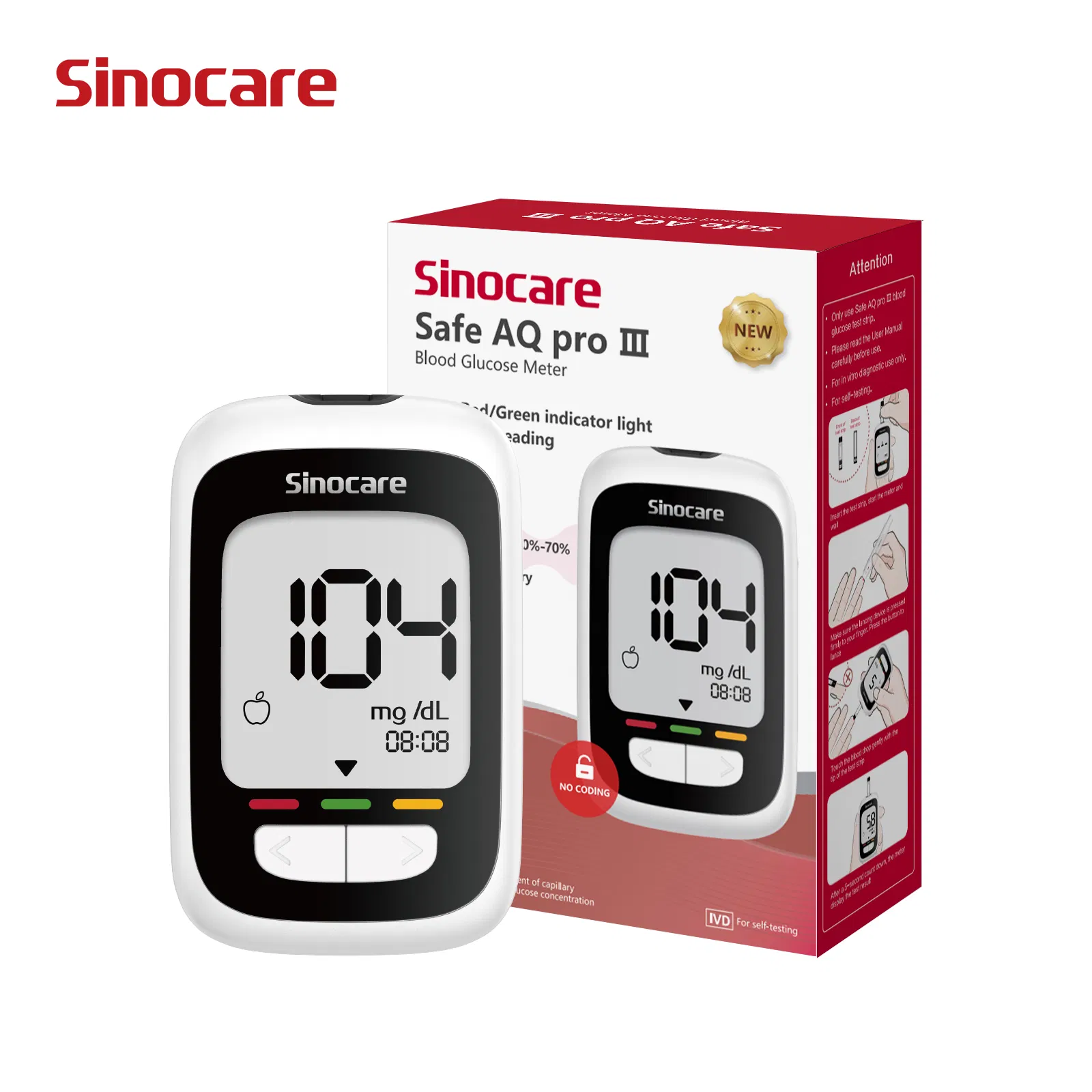Medidor de glucosa en sangre Sinocare Accurate, tiras reactivas y lancetas, prueba de glucosa en sangre totalmente automática