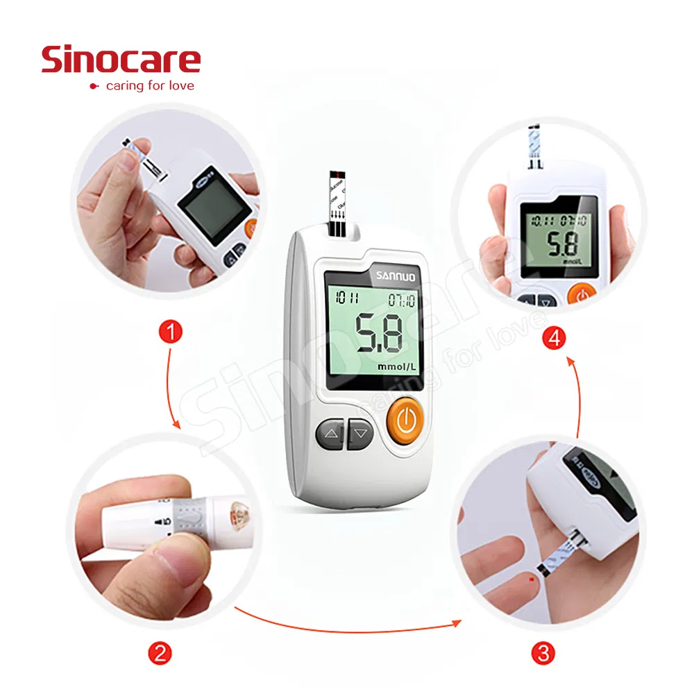 Fábrica de Medidores de Glucosa Sinocare Analizador Digital de Tiras Portátil Ga-3 Tiras Prueba de Glucosa en Sangre