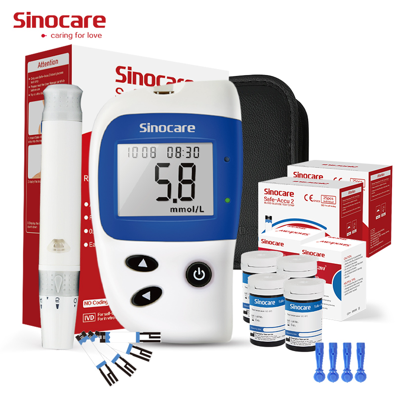 Monitor de glucosa en sangre inalámbrico Sinocare para el hogar, precisión, glucómetro digital, dispositivos de prueba de azúcar en sangre no invasivos