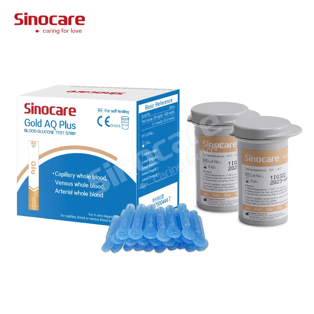 Medidor de glucosa en sangre portátil Sinocare Gold Aq Plus máquina de azúcar en sangre prueba de diabetes con tiras de prueba y lanceta