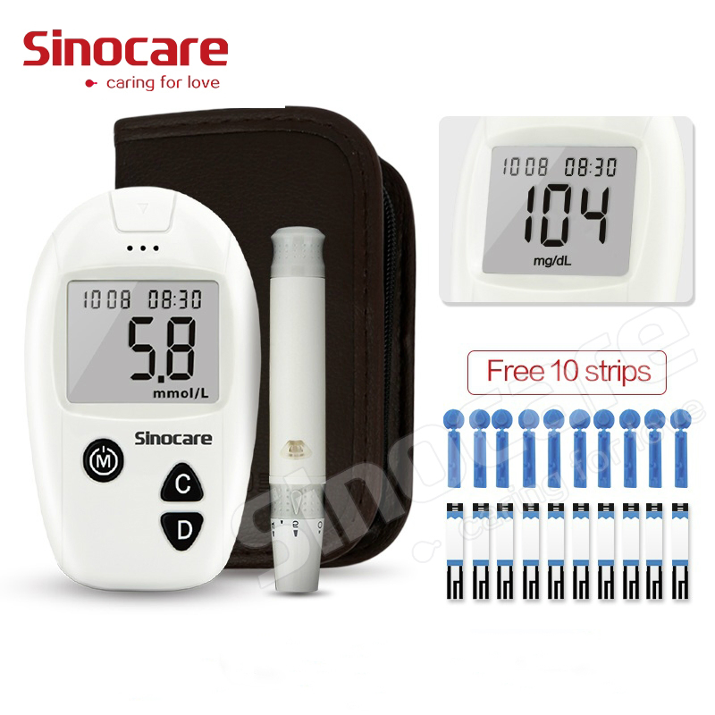 Medidor de glucosa en sangre Sinocare, prueba rápida, medidor de glucosa en sangre portátil para el hogar, medidor de glucosa en sangre Bluetooth para el hogar