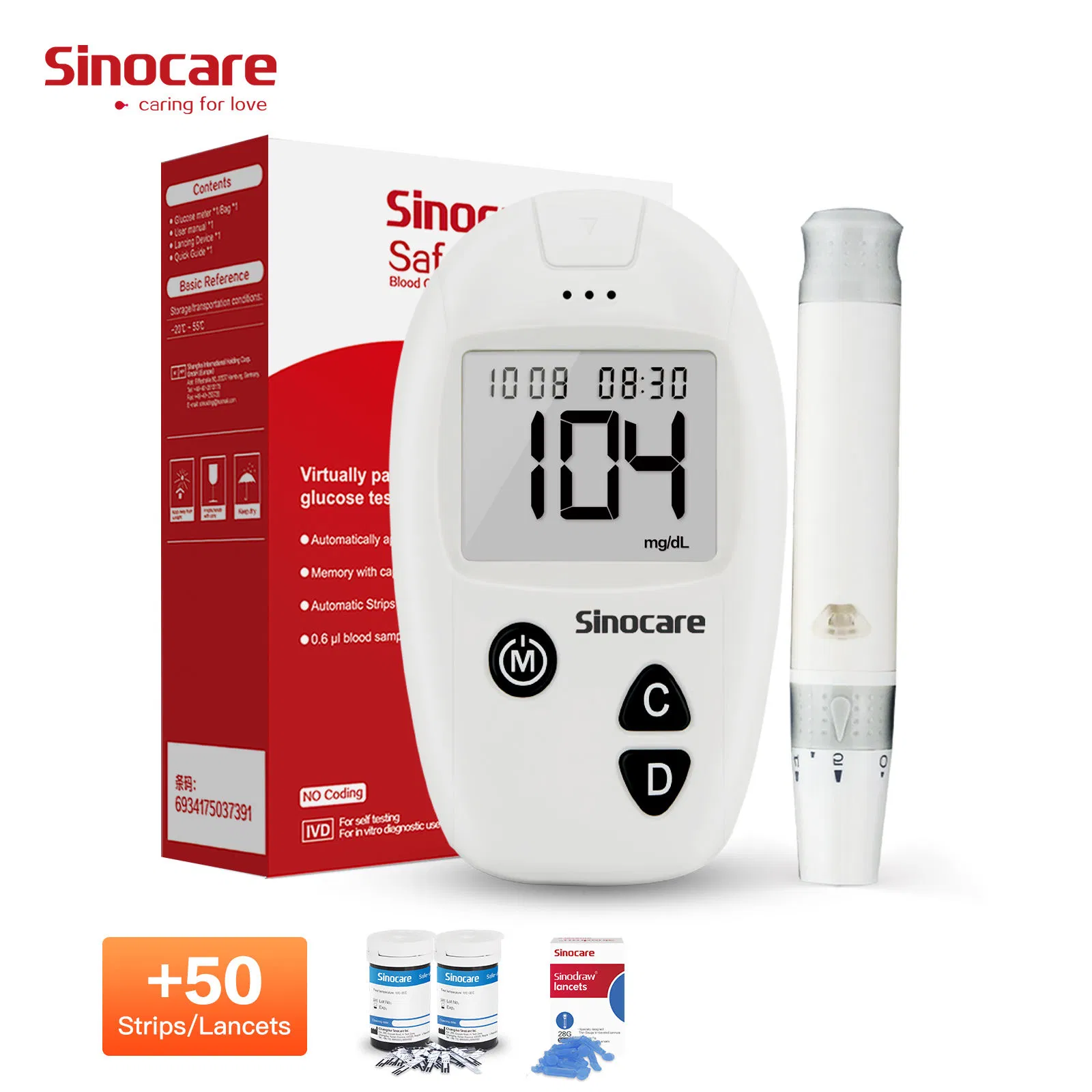 Medidor de glucosa en sangre Sinocare, medidor de azúcar, dispositivos de glucosa