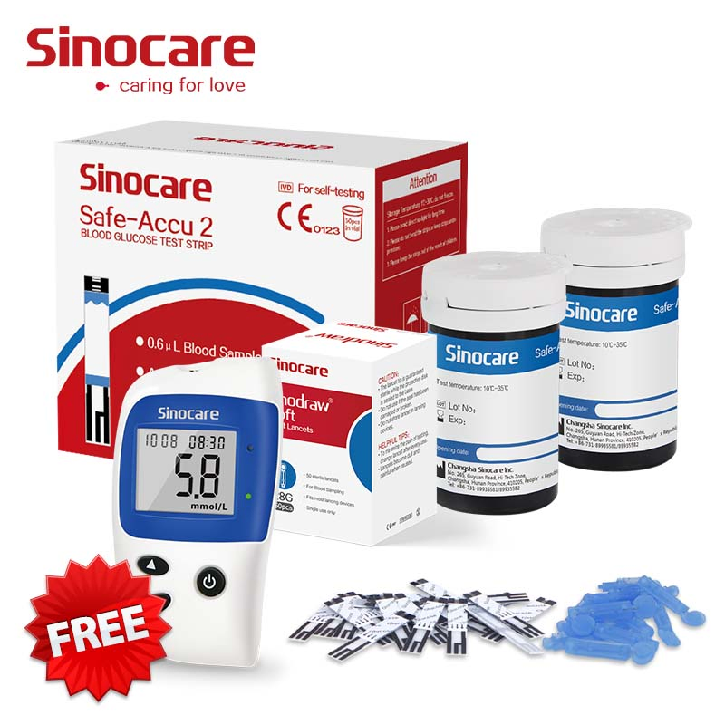 Tiras de Prueba Diabéticas Sinocare Prueba Rápida Análisis Multifuncional Medidor de Glucosa en Sangre y Ácido Úrico con Tiras de Prueba