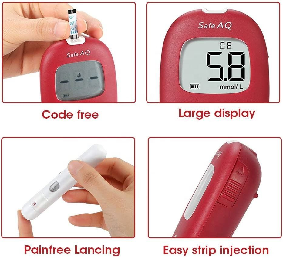 Tiras de prueba de glucosa en sangre para diabetes, medidor de glucosa en sangre seguro
