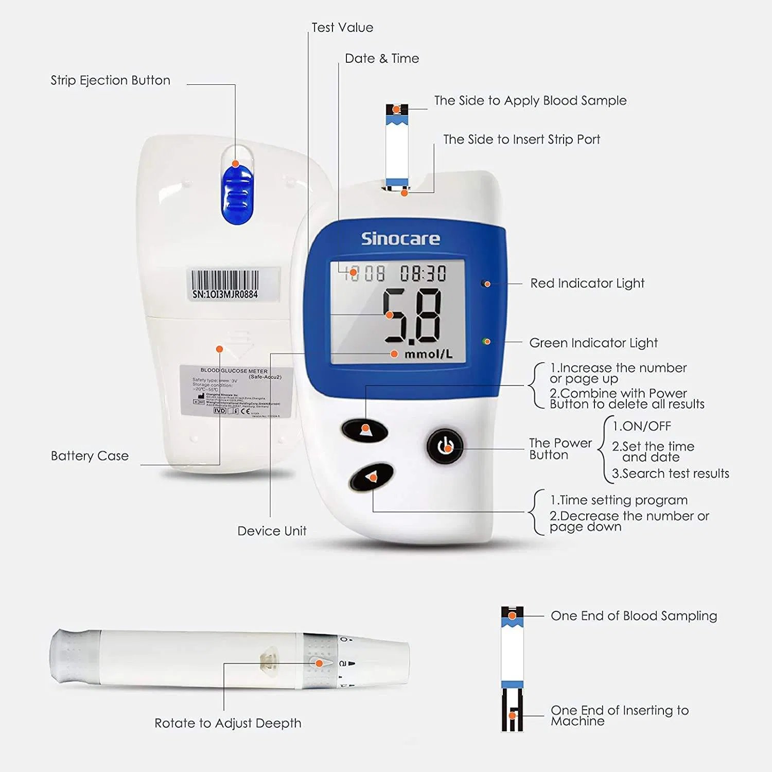 Dispositivo de medidor de glucosa no invasivo Sinocare con sensor, glucómetro no invasivo, monitoreo de glucosa en sangre