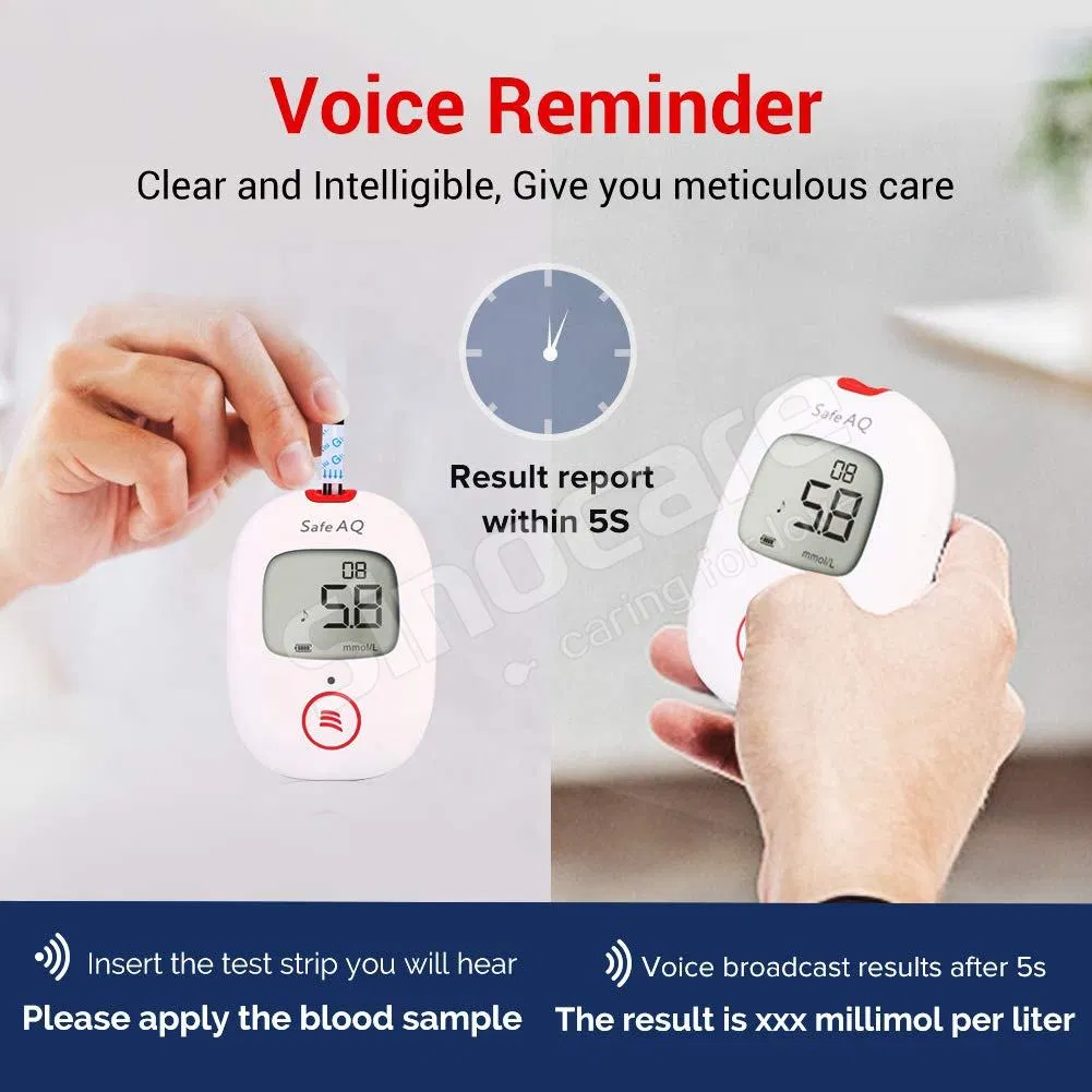 Medidor de glucosa en sangre Sinocare Quick Check, seguro, con voz, sensor de diabetes sin código, medidor de azúcar en sangre portátil con 25 PCS tiras de prueba