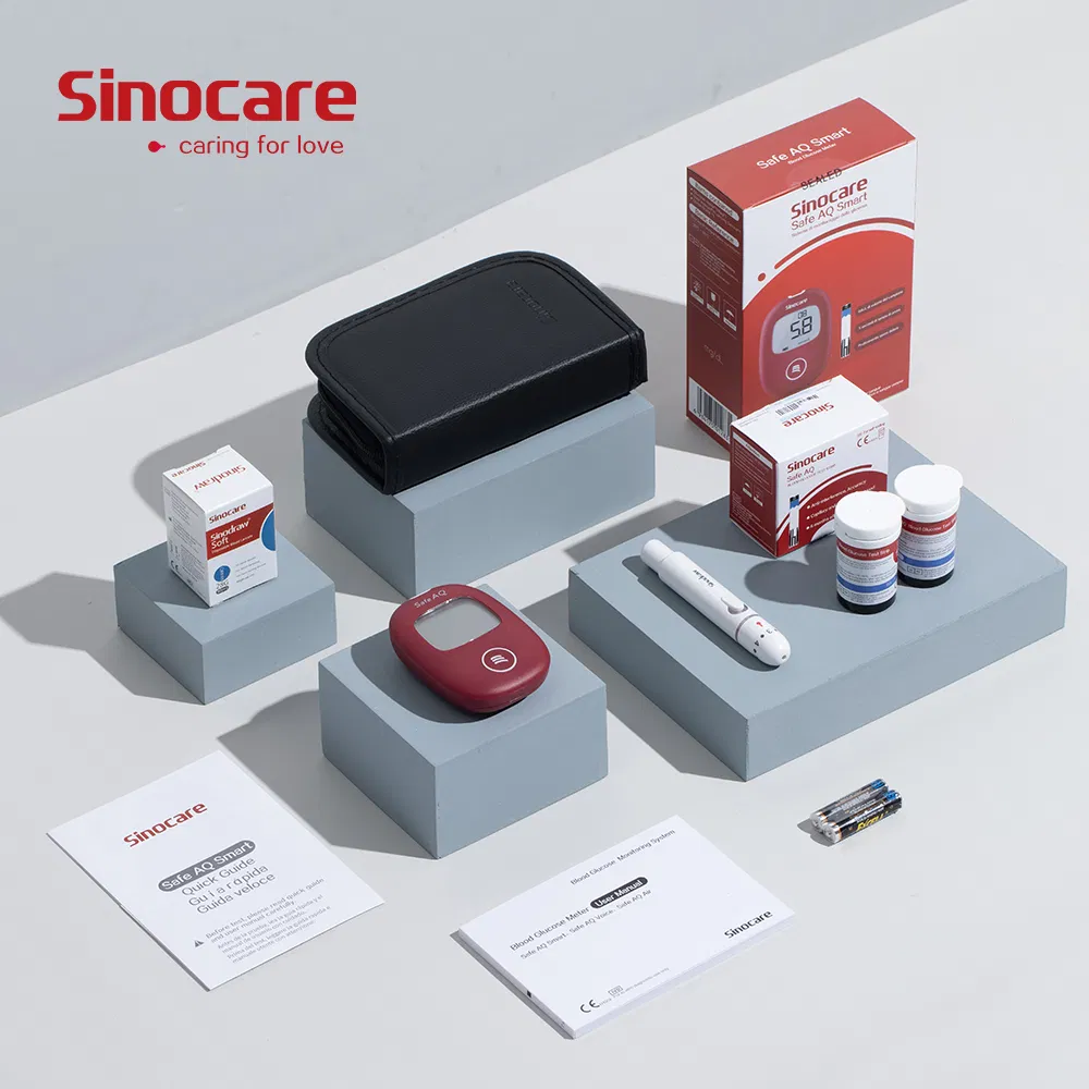 Medidor de glucosa en sangre inteligente Sinocare Safe Aq con tiras reactivas y lancetas