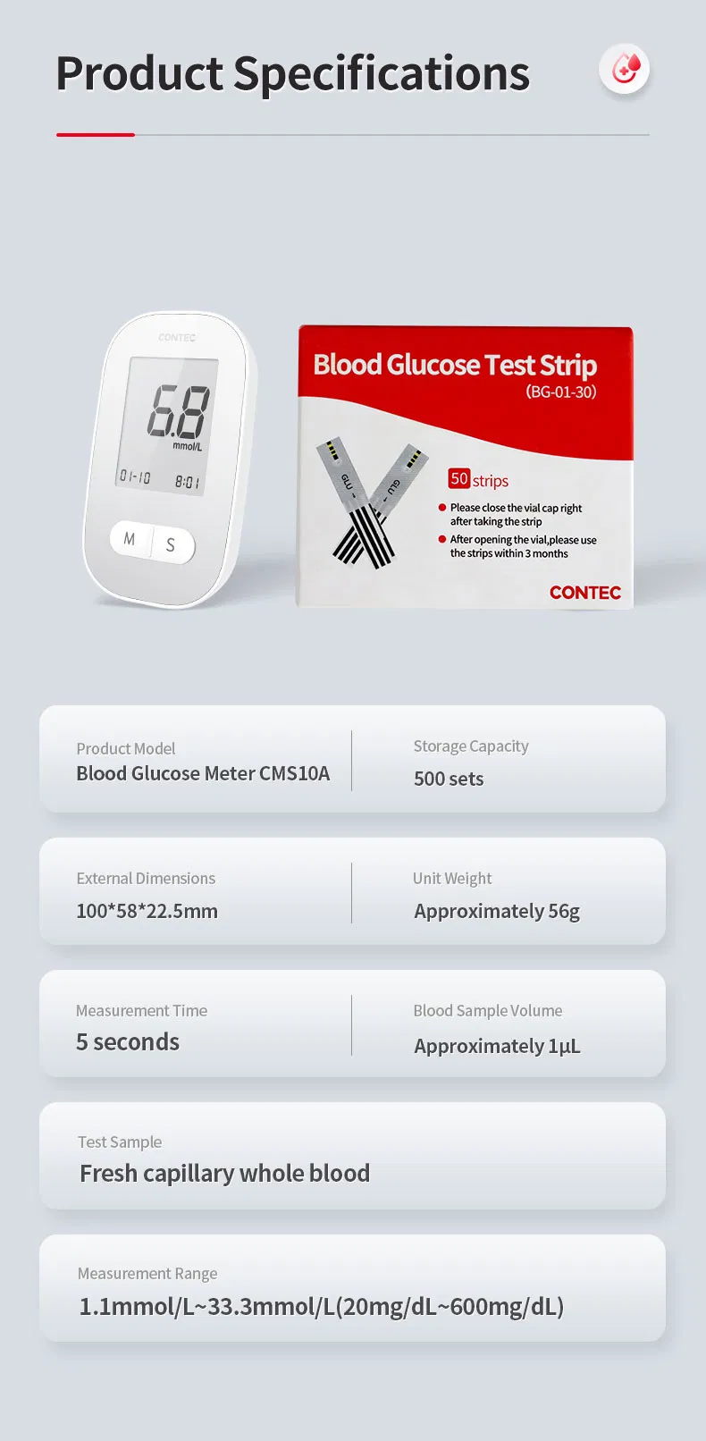 Monitor de azúcar Contec Cms10A medidor digital de glucosa en sangre