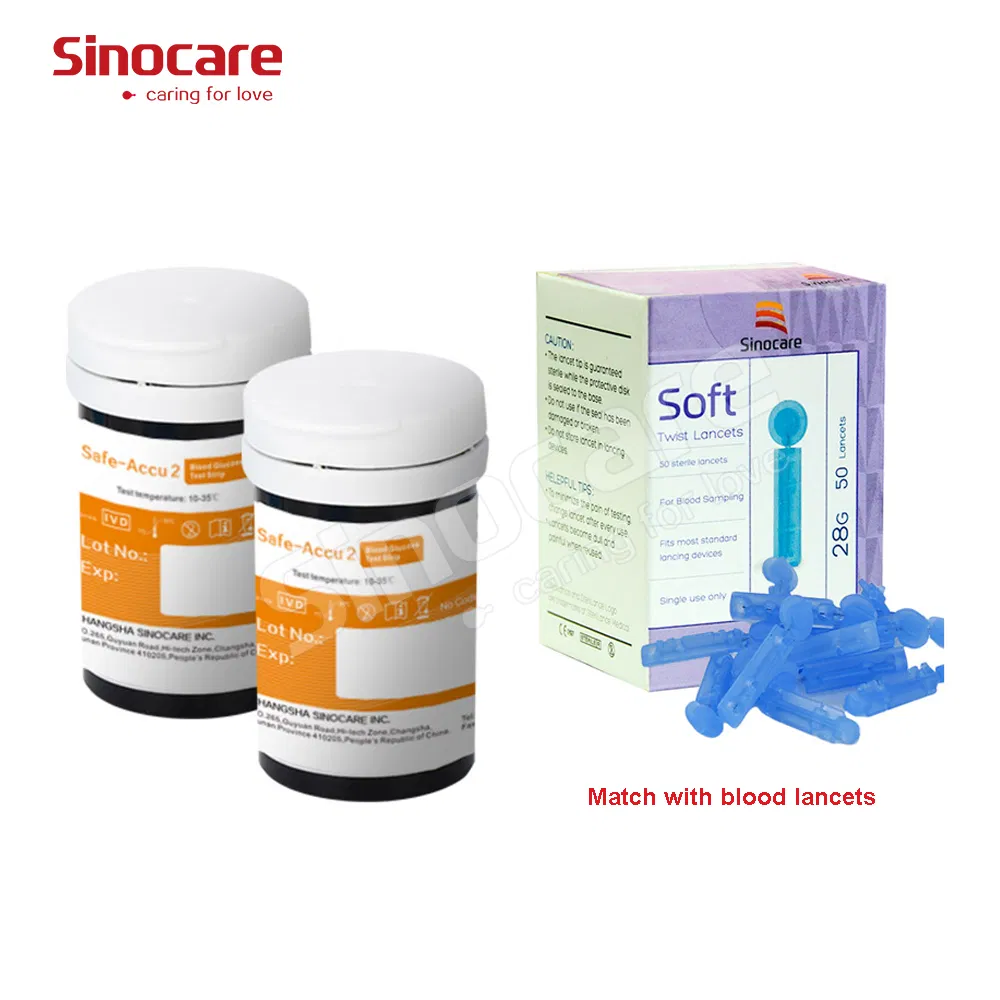Tiras de prueba de glucosa en sangre Sinocare, medidor desechable de alta calidad, portátil y inteligente, en stock, tiras de prueba para diabéticos