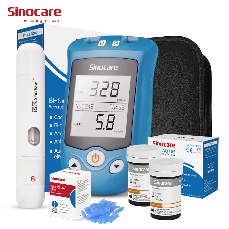 Kit de monitoreo de glucosa en sangre y ácido úrico Sinocare Multifuncional para 50 tiras de prueba