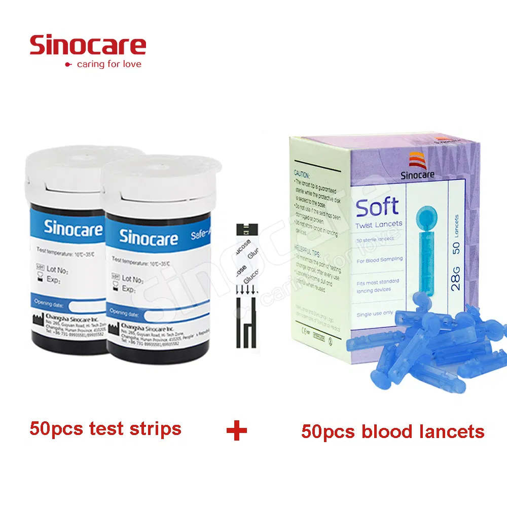 Medidor de glucosa Sinocare, kit de prueba de azúcar en sangre para diabetes, medidor de glucosa en sangre con tiras de prueba y lanceta