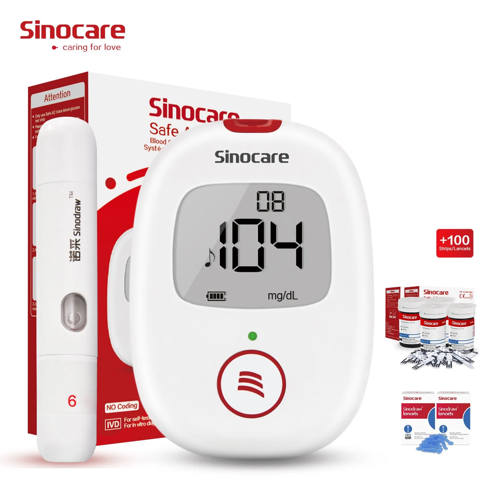 Medidor de glucosa en sangre de alta calidad Sinocare y dispositivo de medición de azúcar en sangre con tiras reactivas