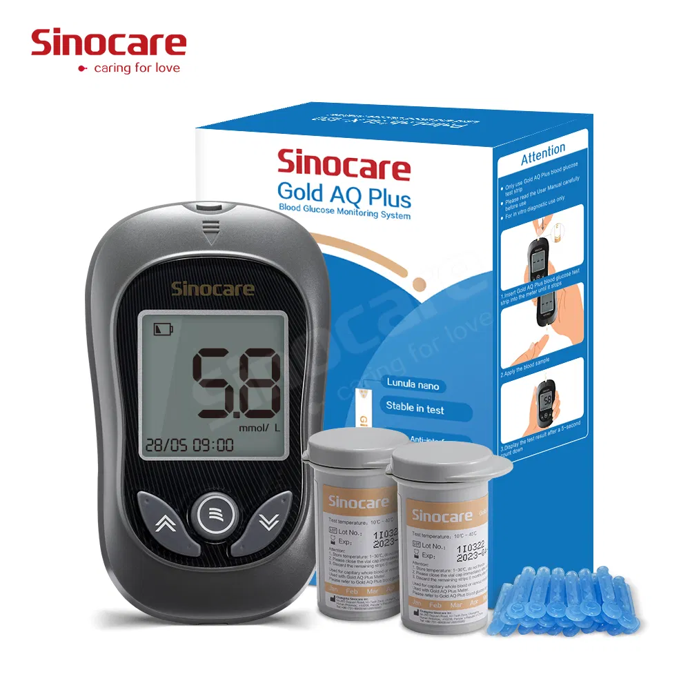 Medidor de glucosa en sangre portátil Sinocare Gold Aq Plus máquina de azúcar en sangre prueba de diabetes con tiras de prueba y lanceta