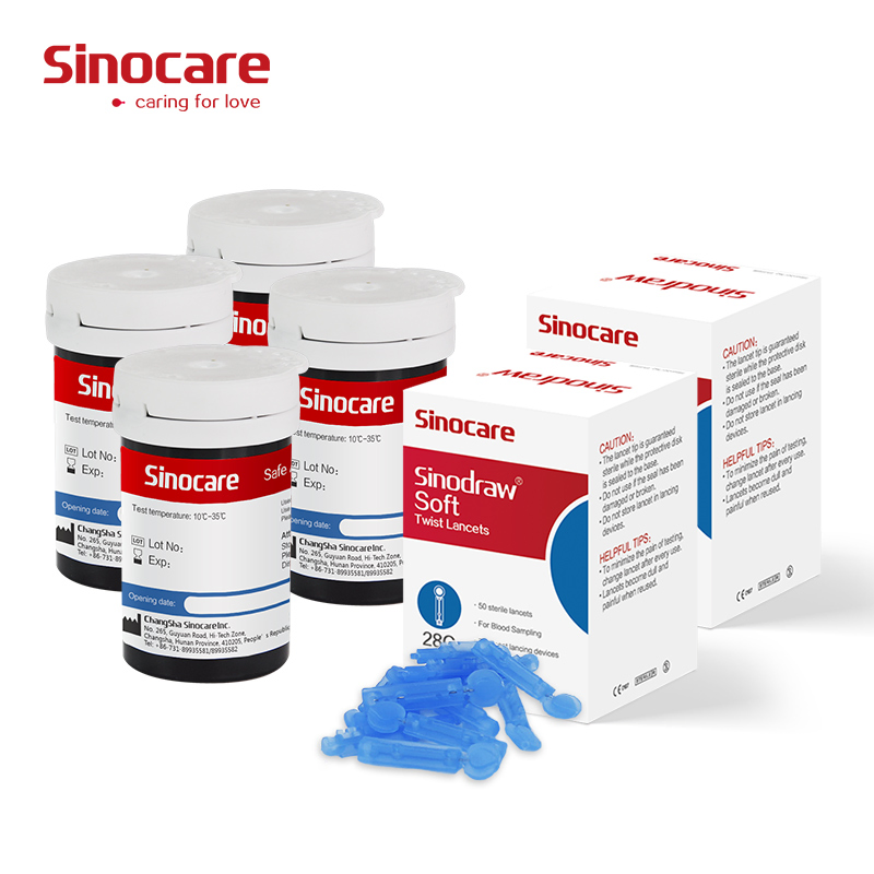 Medidor de glucosa en sangre inteligente Sinocare Safe Aq con tiras reactivas y lancetas