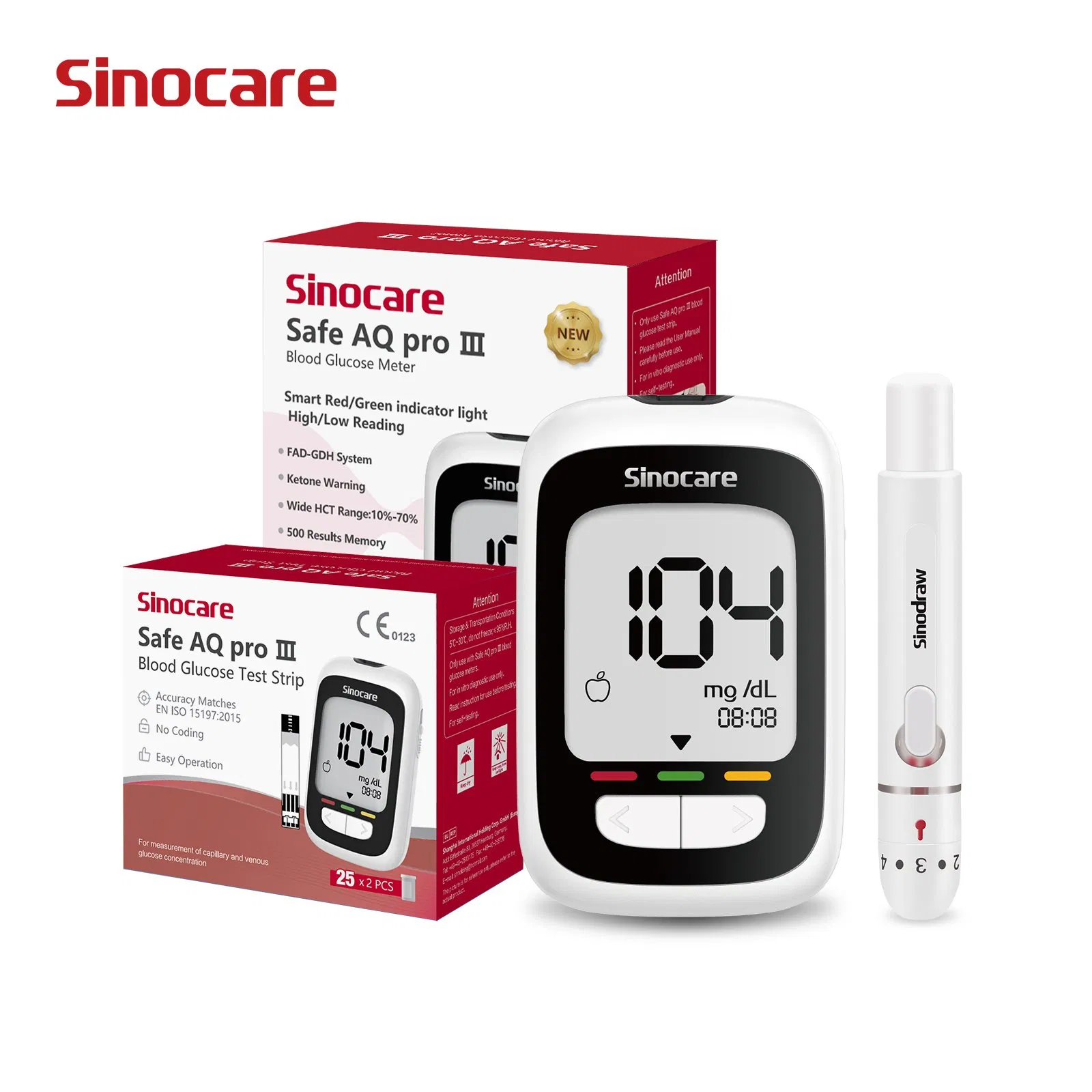Máquina de Prueba de Diabetes Sinocare Monitor de Glucosa en Sangre Medidores de Glucosa con 50 PCS Tiras de Prueba de Glucosa en Sangre