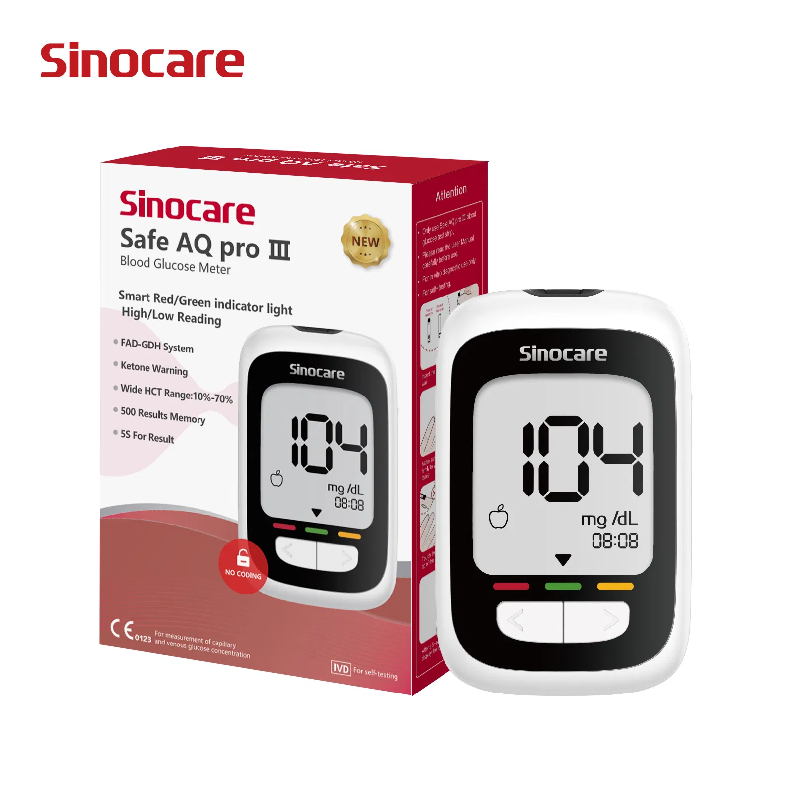 Medidor de glucosa Sinocare Safe Aq PRO III, glucómetro, máquina de prueba de azúcar en sangre, monitor de azúcar en sangre para diabetes