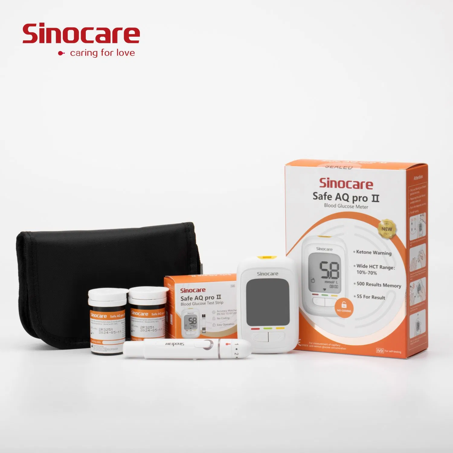 Medidor de glucosa en sangre Sinocare, monitor médico electrónico inalámbrico para el hogar, medidor de azúcar en sangre sin código, medidor de glucosa digital inteligente automático