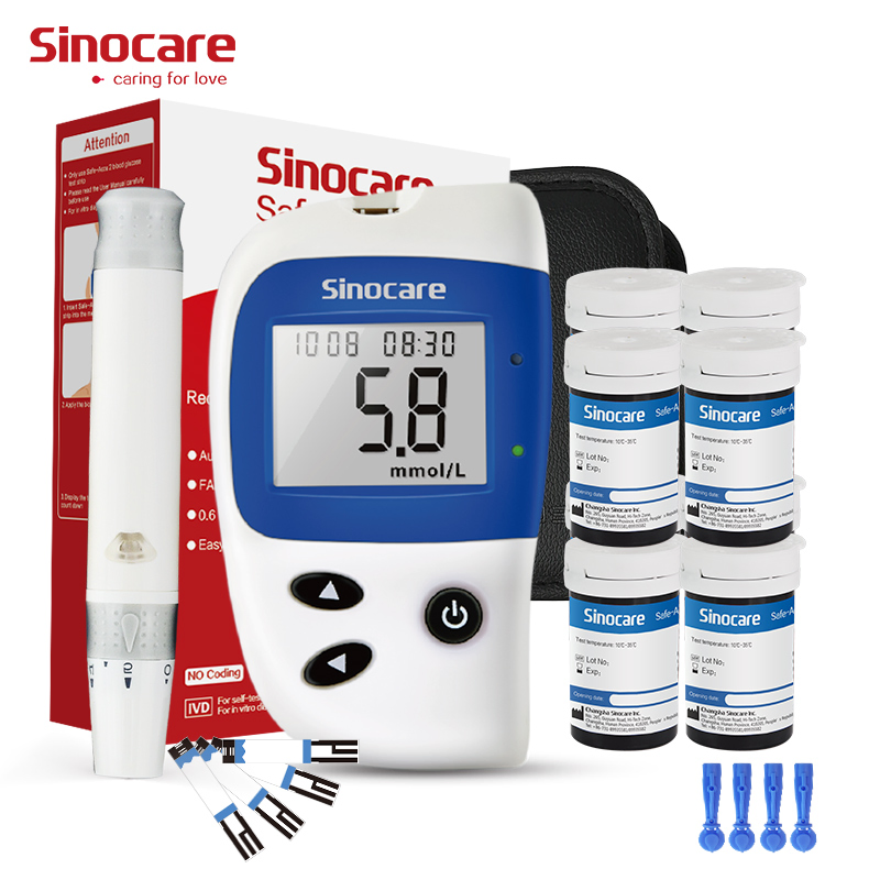 Kit de glucómetro digital portátil Sinocare sin código, monitor inteligente de nivel de azúcar en sangre, medidor de glucosa para hogar y hospital