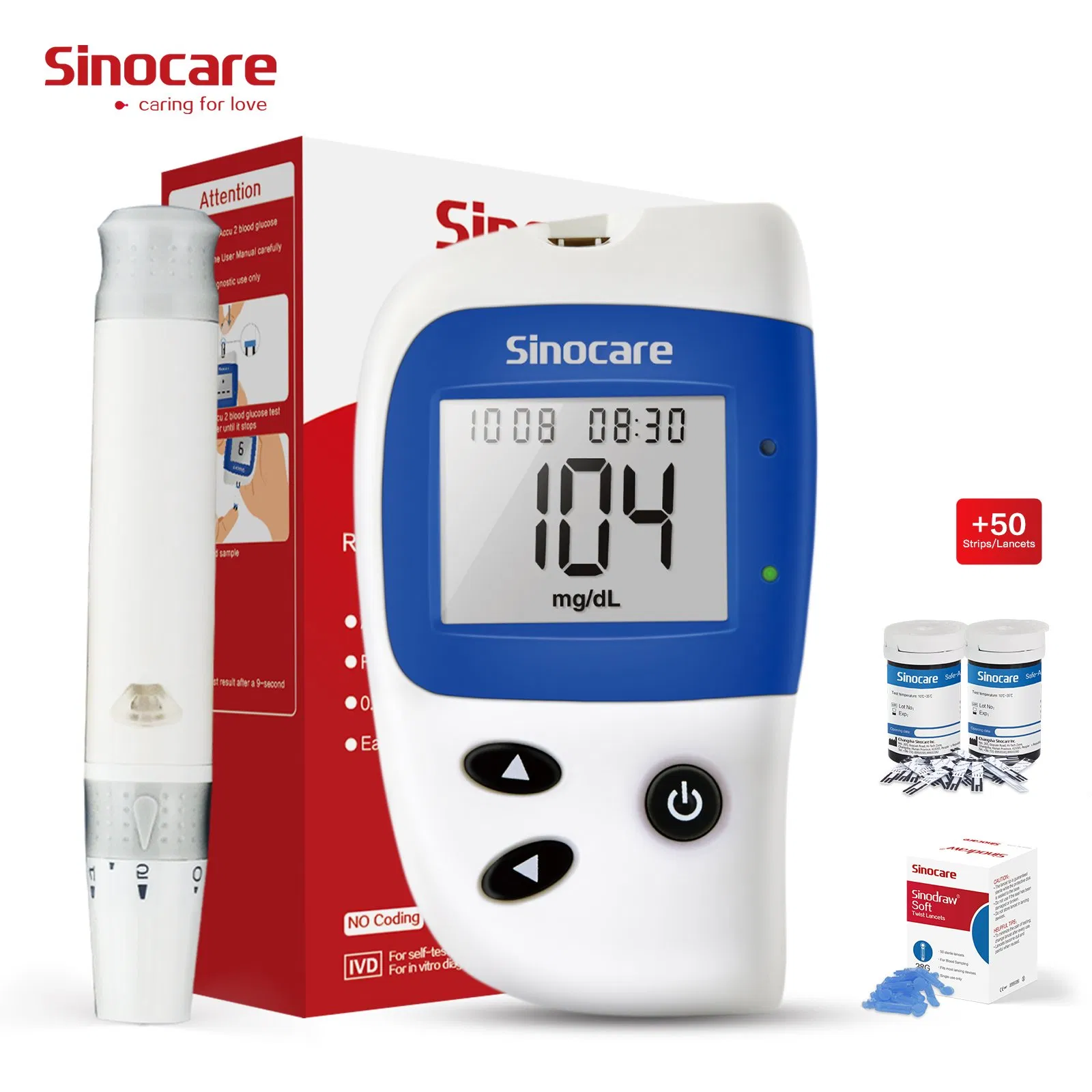 Medidor de glucosa en sangre digital de alta precisión Sinocare, medidor de glucosa en sangre no invasivo, dispositivo médico para el azúcar en sangre en casa