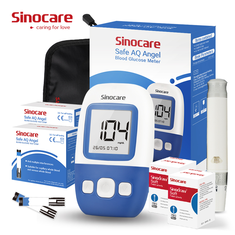 Medidor de glucosa Sinocare Medidor de glucosa en sangre Dispositivo glucométrico de tamaño pequeño con tiras de prueba de glucosa