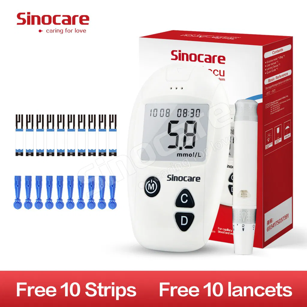 Medidor de glucosa en sangre portátil Sinocare Safe Accu probador de diabetes verificador de azúcar en sangre con 10 PCS tiras de prueba